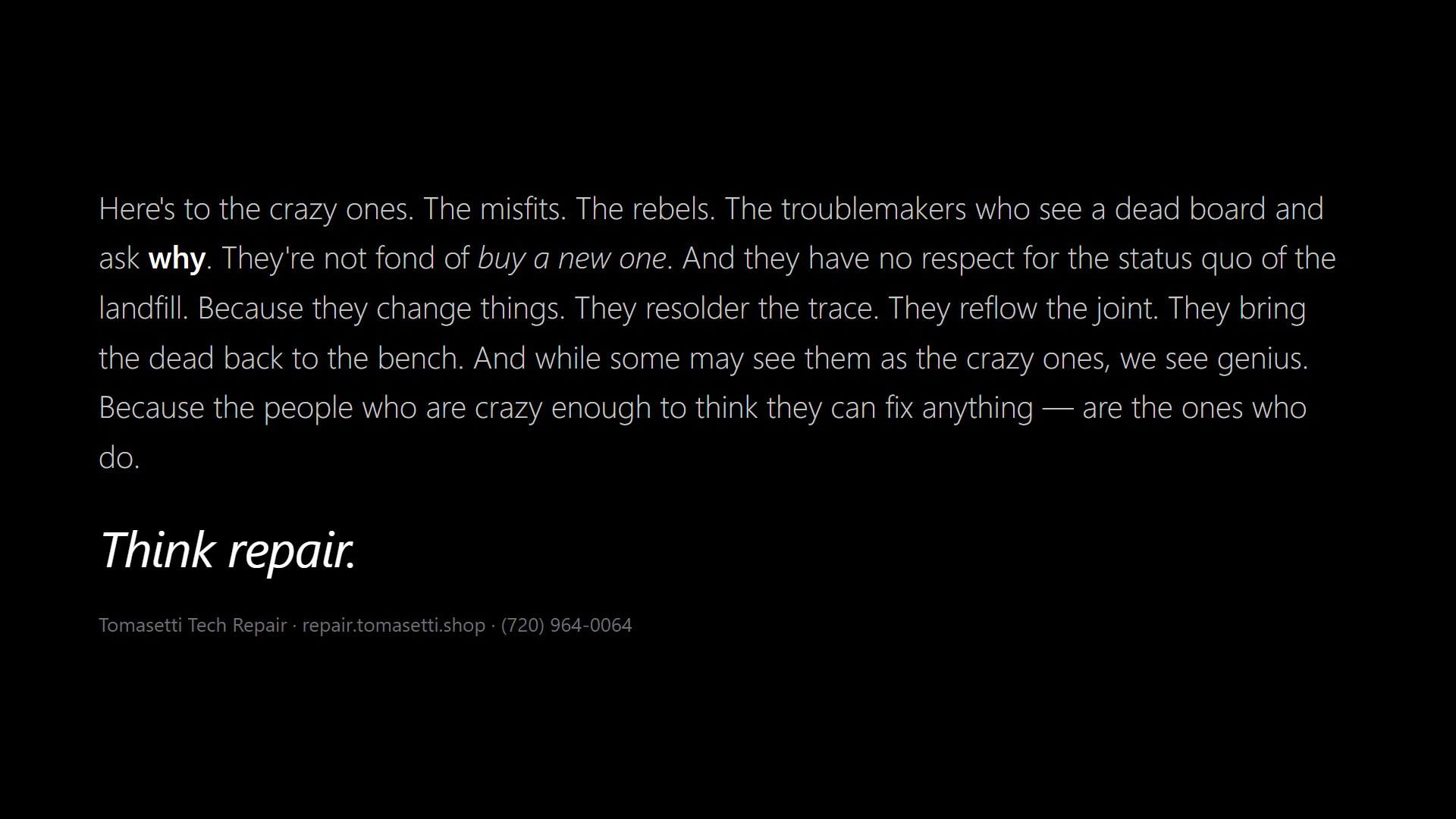 Think repair. — the manifesto, rewritten.