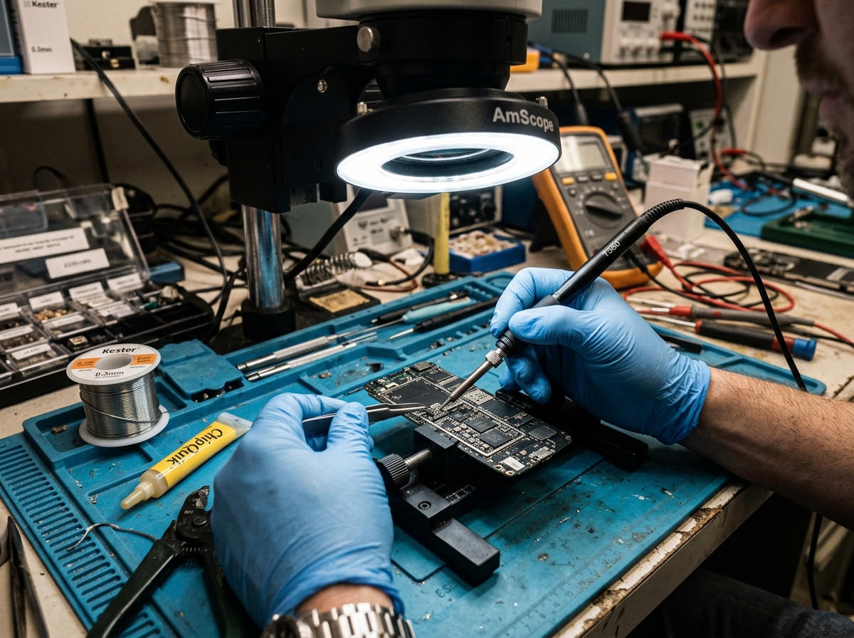 Micro-soldering and component-level repair under the microscope